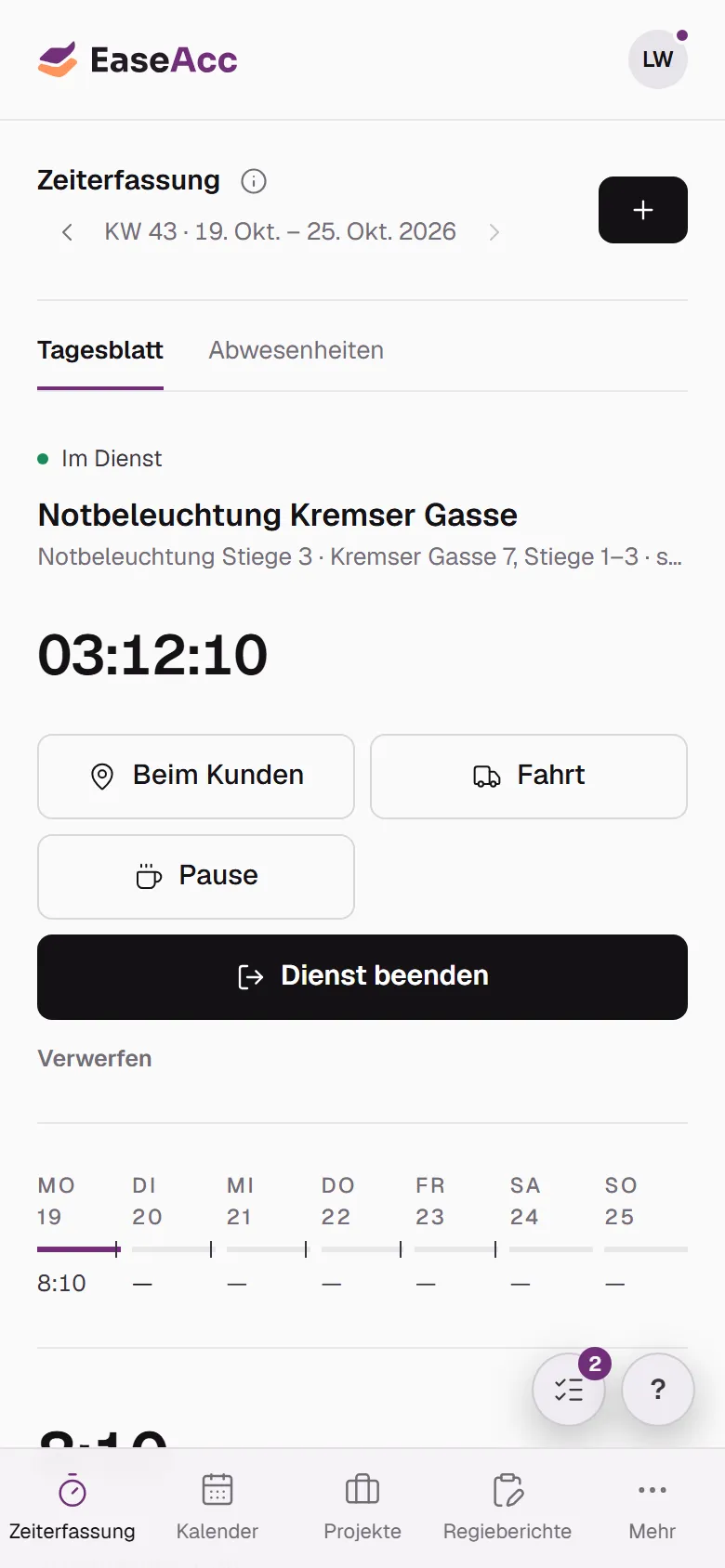 Stempeluhr am Handy