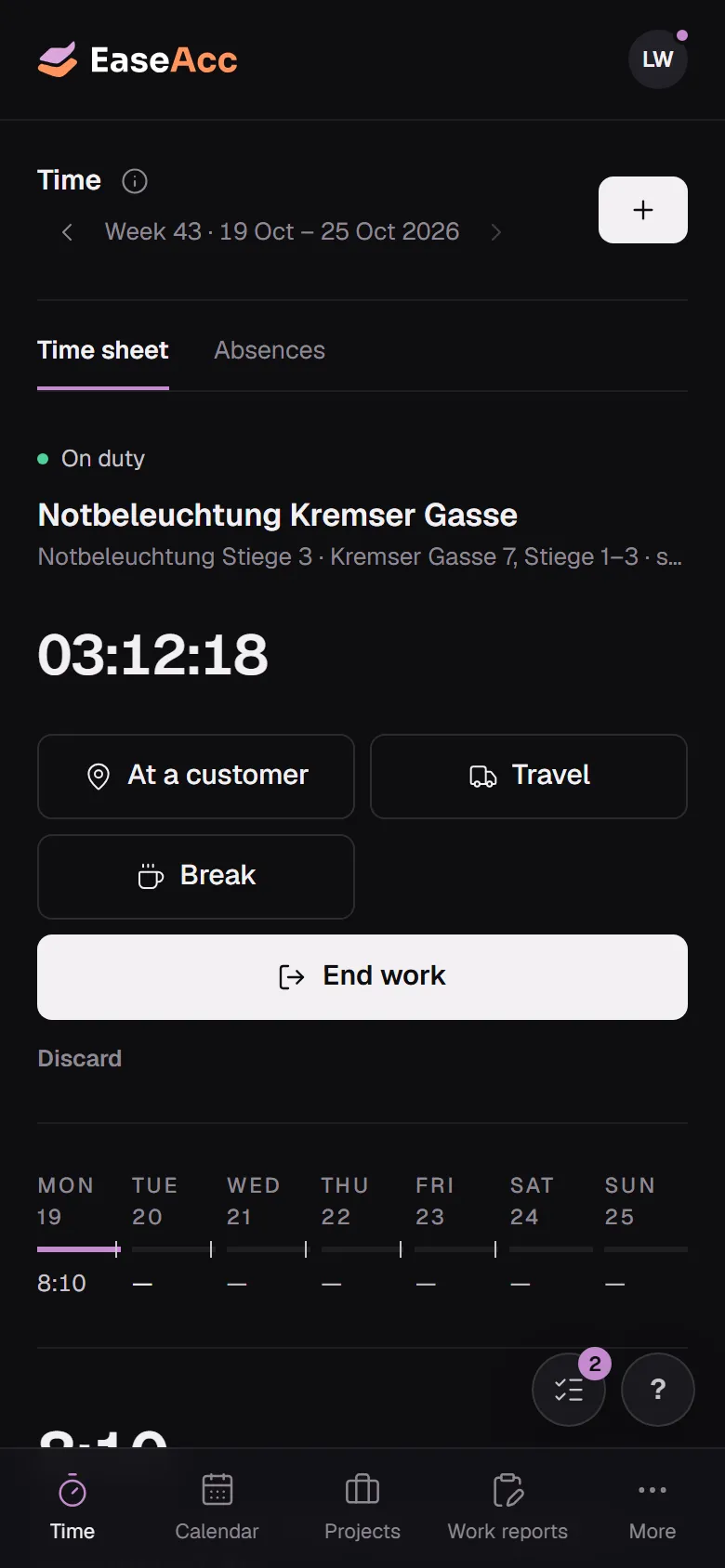 Time clock on the phone