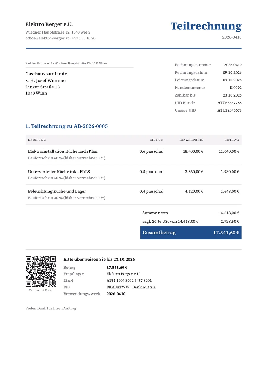 Partial invoice